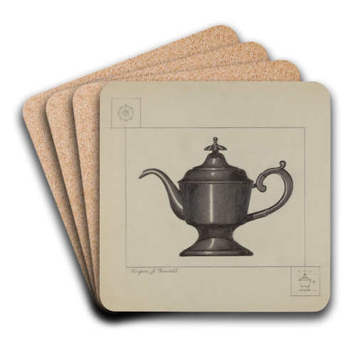 Pewter Coffee Pot by Eugene Barrell Art Drink Coaster set
