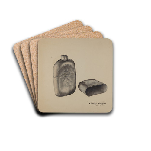 Pewter Flask by Charles Johnson Drink Coasters - set of 4 Pewter Flask by Charles Johnson Drink Coasters - set of 4