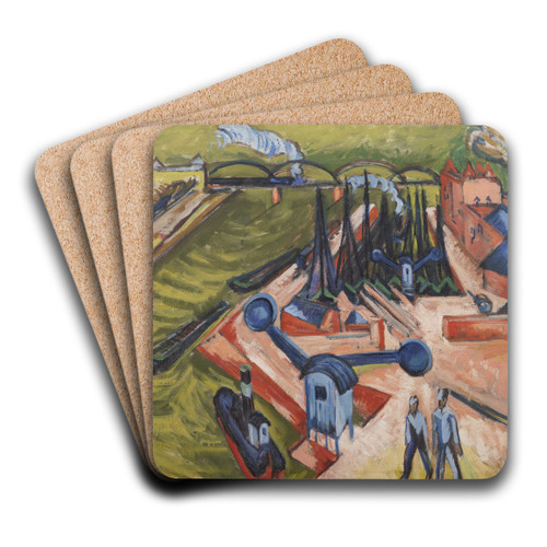 Western Harbour in Frankfurt am Main by Ernst Ludwig Kirchner Art Drink Coaster set