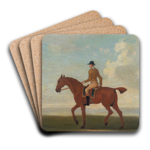 One of Four Portraits of Horses, a Chestnut Racehorse with Jockey Up- walking to the left; jockey i... by James Seymour Art Drink Coaster set One of Four Portraits of Horses, a Chestnut Racehorse with Jockey Up- walking to the left; jockey i... by James Seymour Art Drink Coaster set