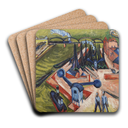 Western Harbour in Frankfurt am Main by Ernst Ludwig Kirchner Art Drink Coaster set