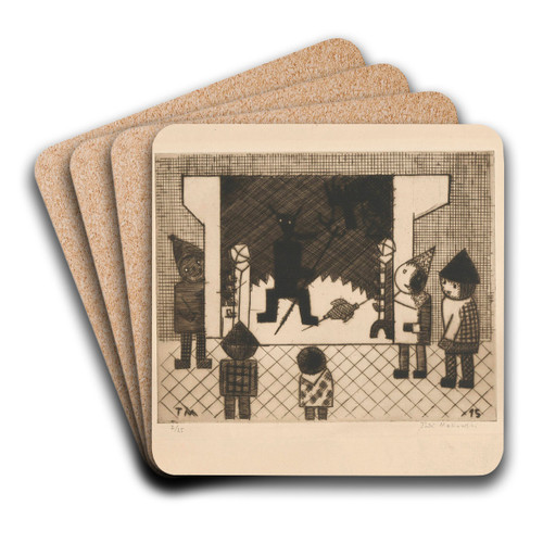 Fireplace by Tadeusz Makowski Art Drink Coaster set Fireplace by Tadeusz Makowski Art Drink Coaster set