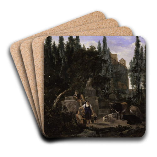 An Italian Landscape with Figures and Cattle by Jan Lapp Art Drink Coaster set An Italian Landscape with Figures and Cattle by Jan Lapp Art Drink Coaster set
