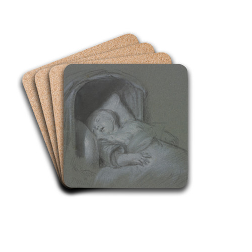 Schlafendes Kind in der Wiege by Cornelis Troost Drink Coasters - set of 4 Schlafendes Kind in der Wiege by Cornelis Troost Drink Coasters - set of 4