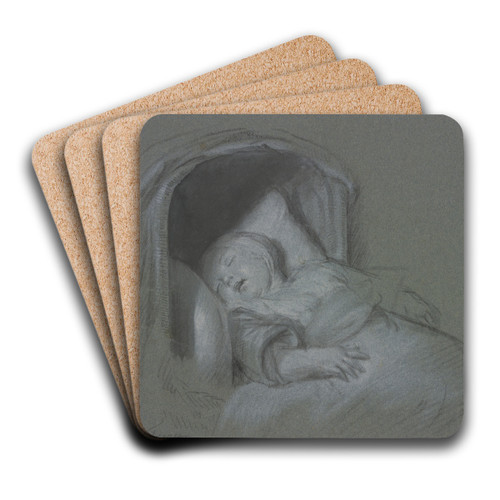 Schlafendes Kind in der Wiege by Cornelis Troost Art Drink Coaster set Schlafendes Kind in der Wiege by Cornelis Troost Art Drink Coaster set