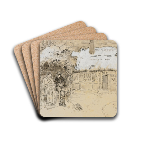 Sous La Tonnelle (Study For Daphnis And Chlo) by Camille Pissarro Drink Coasters - set of 4 Sous La Tonnelle (Study For Daphnis And Chlo) by Camille Pissarro Drink Coasters - set of 4