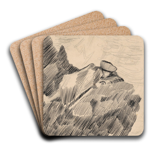 Man Reclining on a Rock by Arnold Peter Weisz-Kubnan Art Drink Coaster set