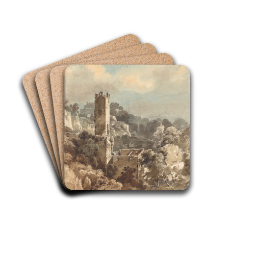 Ruins of a Fortified Tower among Wooded Hills II by Friedrich Salath Drink Coasters - set of 4 Ruins of a Fortified Tower among Wooded Hills II by Friedrich Salath Drink Coasters - set of 4