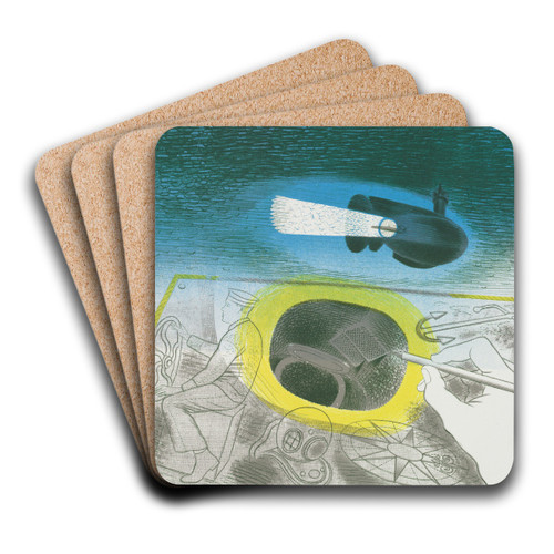 Submarine Series; Introductory Lithograph by Eric Ravilious Art Drink Coaster set Submarine Series; Introductory Lithograph by Eric Ravilious Art Drink Coaster set