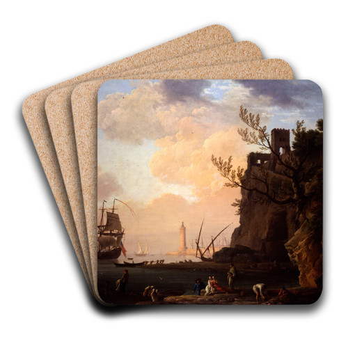 An Italianate Harbour Scene by Claude-Joseph Vernet Art Drink Coaster set An Italianate Harbour Scene by Claude-Joseph Vernet Art Drink Coaster set