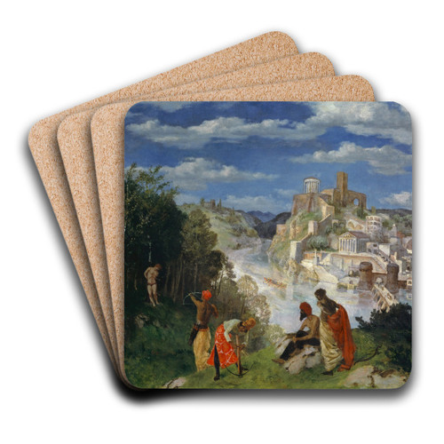 Landscape with the Martyrdom of Saint Sebastian by Albert Welti Art Drink Coaster set Landscape with the Martyrdom of Saint Sebastian by Albert Welti Art Drink Coaster set