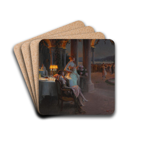 Le Soir sur la terasse by Delphin Enjolras Drink Coasters - set of 4