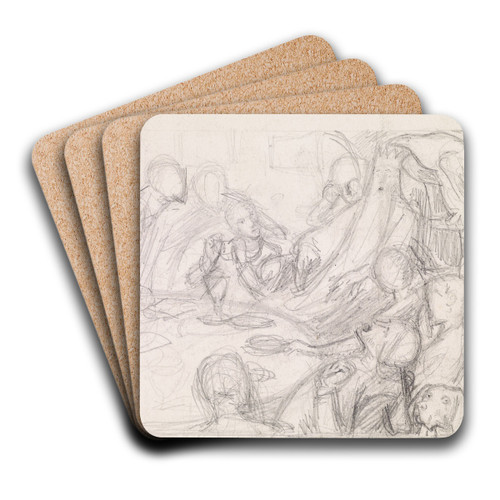 Tennyson's The Day-Dream - Sketch of the King and Courtiers awakening the Revival by Sir John Everett Millais Art Drink Coaster set Tennyson's The Day-Dream - Sketch of the King and Courtiers awakening the Revival by Sir John Everett Millais Art Drink Coaster set