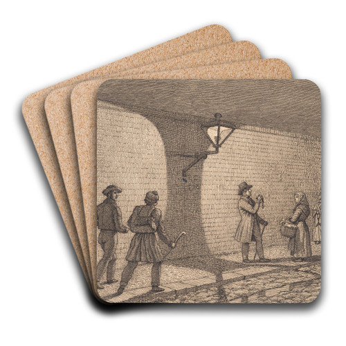 Gadescene ved lygteskin Illustration til Linearperspectiven , Tavle VIII by Christoffer Wilhelm Eckersberg Art Drink Coaster set