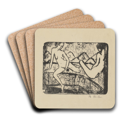 Zwei auf dem Sofa sitzende Mdchen by Otto Mueller Art Drink Coaster set