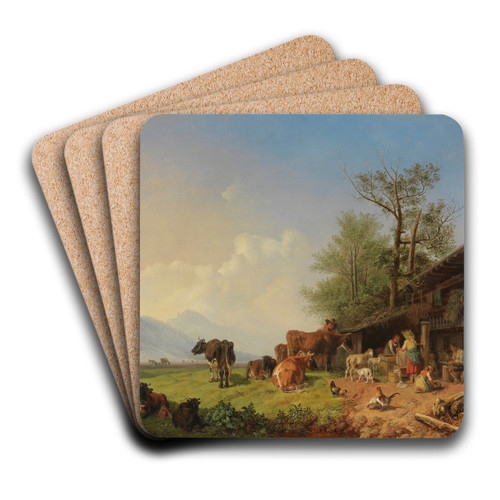 Bauernhof mit Brunnen by Heinrich Brkel Art Drink Coaster set