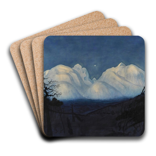 Winter Night in the Mountains by Harald Sohlberg Art Drink Coaster set