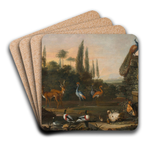 Landscape with deer and exotic birds by Abraham Jansz. Begeyn Art Drink Coaster set Landscape with deer and exotic birds by Abraham Jansz. Begeyn Art Drink Coaster set