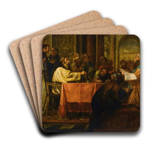 The Disputation Of Saint Jerome by Juan de Valds Leal Art Drink Coaster set