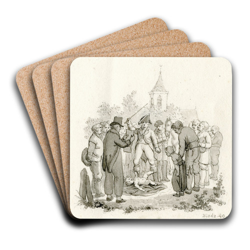 Dreigende soldaat bij een naakt kind, met omstanders by Reinier Vinkeles Art Drink Coaster set