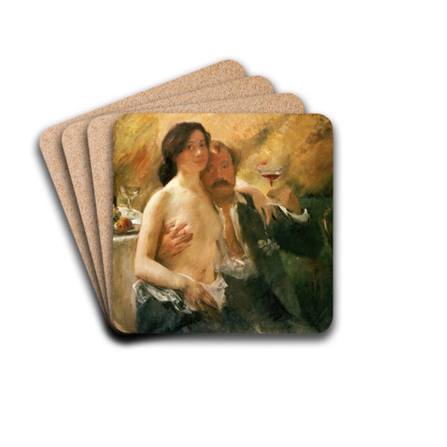 Self portrait with his wife Charlotte Berend-Corinth and a sekt glass by Lovis Corinth Drink Coasters - set of 4