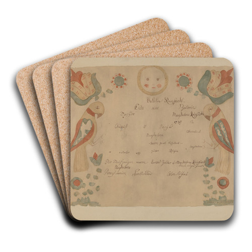 Pa. German Birth Certificate by Elmer G. Anderson Art Drink Coaster set