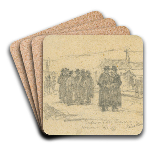 Jews on the Street in Kozovo by Elemr Halsz-Hradil Art Drink Coaster set