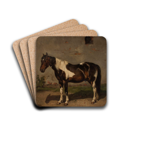 Horse with the barn in the background by Jzef Brodowski Drink Coasters - set of 4 Horse with the barn in the background by Jzef Brodowski Drink Coasters - set of 4