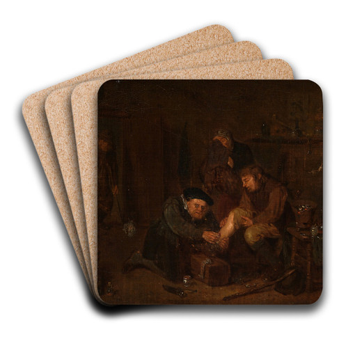 Doctor, bandaging a man's leg by Egbert Van Heemskerck Art Drink Coaster set