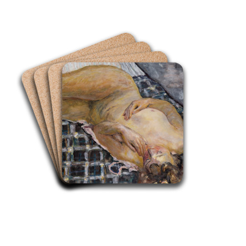 Reclining Nude against a White and Blue Plaid by Pierre Bonnard Drink Coasters - set of 4