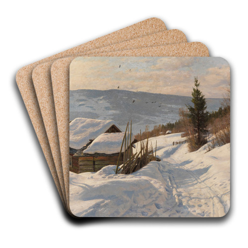 Sonniger Wintertag in Norwegen by Peder Mrk Mnsted Art Drink Coaster set
