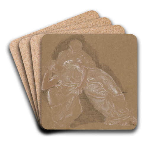 Female - Drapery Study of Two Seated Figures by Sir Edward Coley Burne-Jones Art Drink Coaster set