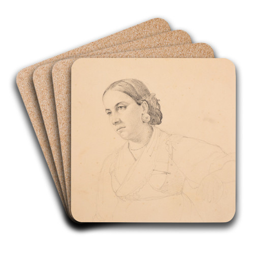 tude de tte de femme by Jacques-Raymond Brascassat Art Drink Coaster set