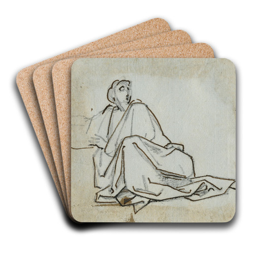 Zittende vrouw in lange mantel, over de schouder kijkend by David Humbert de Superville Art Drink Coaster set