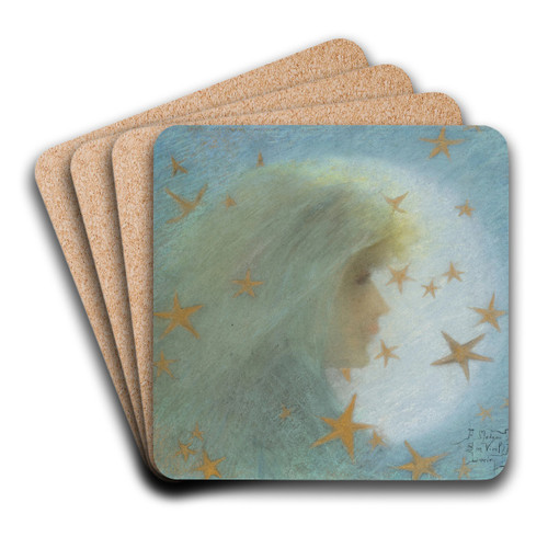 The Night by Lucien Lvy-Dhurmer Art Drink Coaster set