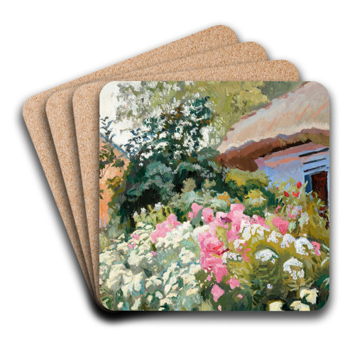 Flowers in Front of the Cottage by Stanisaw Kamocki Art Drink Coaster set