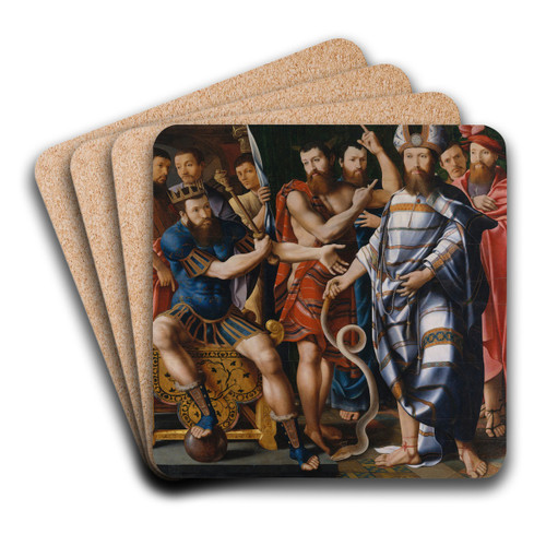 Moses and Aaron before Pharaoh; An Allegory of the Dinteville Family by Master of the Dinteville Allegory Art Drink Coaster set