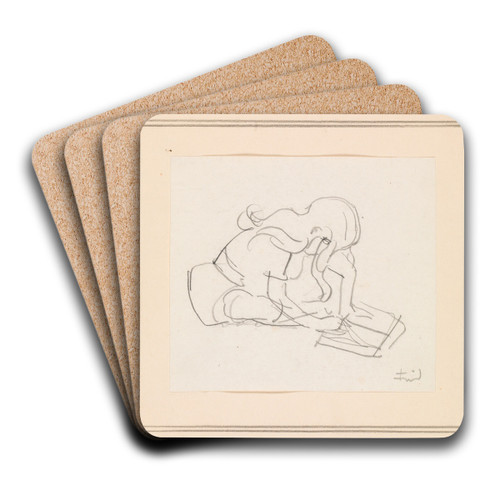 Lsende pige by Ludvig Find Art Drink Coaster set