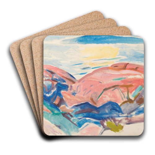 Red Rocks by Edvard Munch Art Drink Coaster set