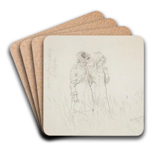 Two Girls in a Field by Winslow Homer Art Drink Coaster set Two Girls in a Field by Winslow Homer Art Drink Coaster set