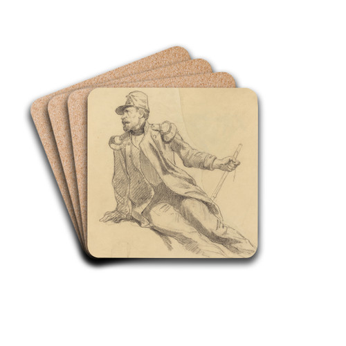 A Seated Soldier by Hippolyte Bellang Drink Coasters - set of 4 A Seated Soldier by Hippolyte Bellang Drink Coasters - set of 4
