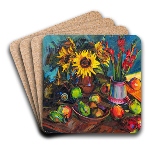 Blumenstilleben mit Sonnenblumen, Gladiolen und Pickelhelm by Peter August Bckstiegel Art Drink Coaster set