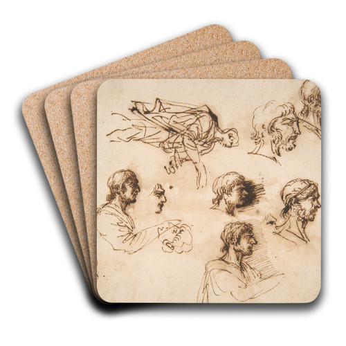 Studies of a Man's Head in Profile, and of a Standing Male Figure by Salvator Rosa Art Drink Coaster set