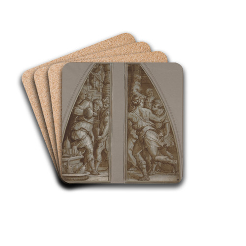 Bearded Man Filling a Glass' and 'Youth Running' by Giorgio Vasari Drink Coasters - set of 4