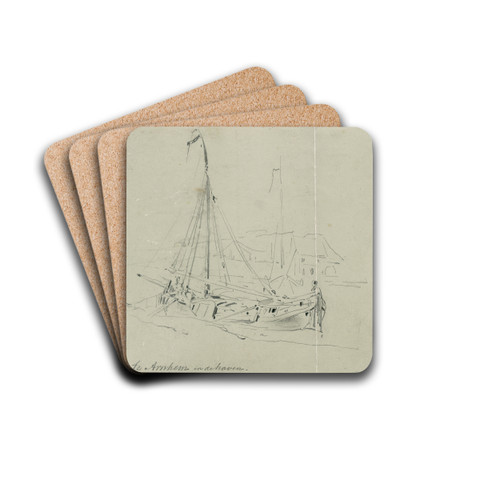 Binnenvaartschip aan oever te Arnhem by Pieter van Loon Drink Coasters - set of 4 Binnenvaartschip aan oever te Arnhem by Pieter van Loon Drink Coasters - set of 4