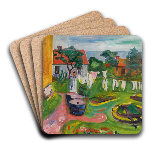 Clothes On A Line In sgrdstrand by Edvard Munch Art Drink Coaster set