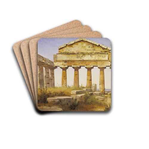 The Temple of Athena in Paestum by Constantin Hansen Drink Coasters - set of 4