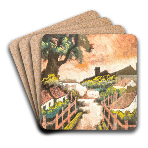 Village Landscape by Hugo Scheiber Art Drink Coaster set Village Landscape by Hugo Scheiber Art Drink Coaster set