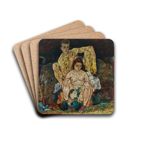 Kauerndes Menschenpaar (Die Familie) by Egon Schiele Drink Coasters - set of 4