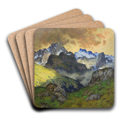 An Alpine Landscape by Hugo Hodiener Art Drink Coaster set An Alpine Landscape by Hugo Hodiener Art Drink Coaster set